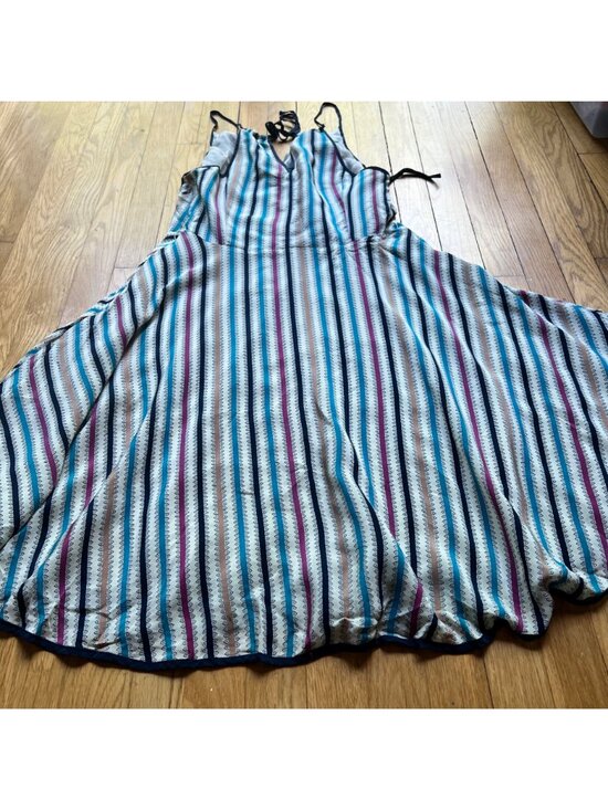 Anthropologie Girls From Savoy Size 14 Cream Striped Gull Wing Silk Sun Dress - Picture 15 of 16